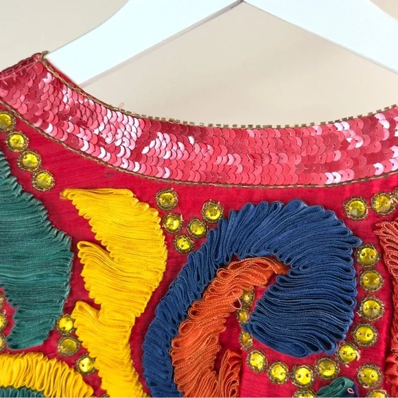 NEW Designer Sample Embroidered Jacket Colorful Boho Floral Statement Sz M - Picture 12 of 14